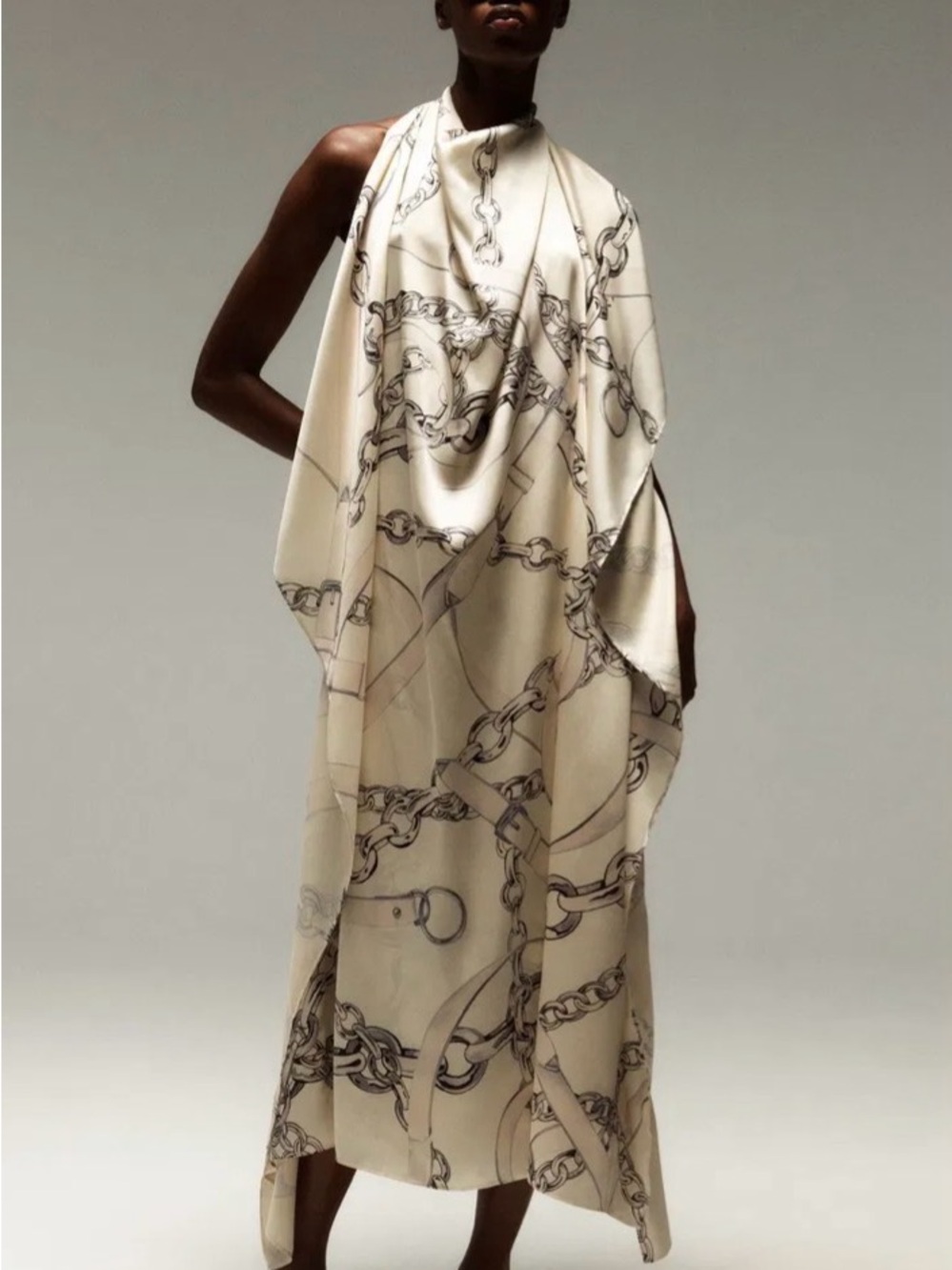 COS Cream Chain-Print Halter Maxi Dress